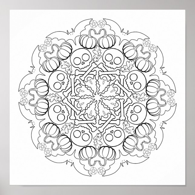 Affiche Chauves-souris d'Halloween, fantômes, crânes et pl (Devant)