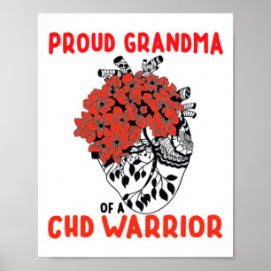 Affiche Chd Warrior Fière Grand-mère Jolie Rouge Floral Cœ