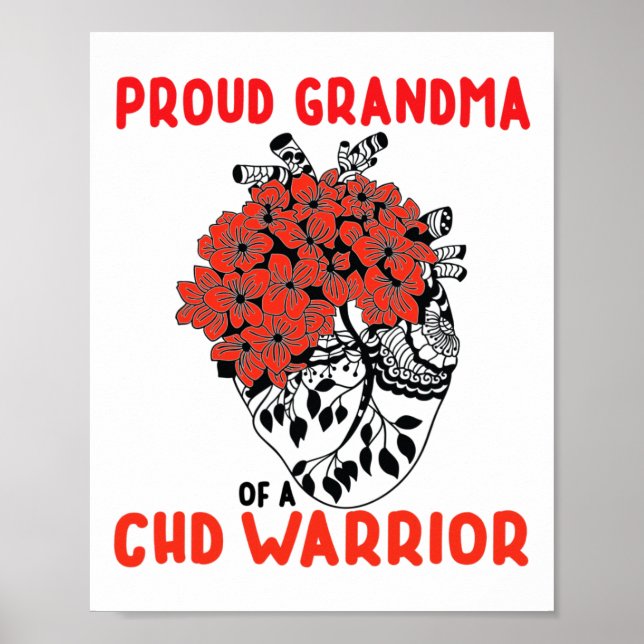 Affiche Chd Warrior Fière Grand-mère Jolie Rouge Floral Cœ (Devant)