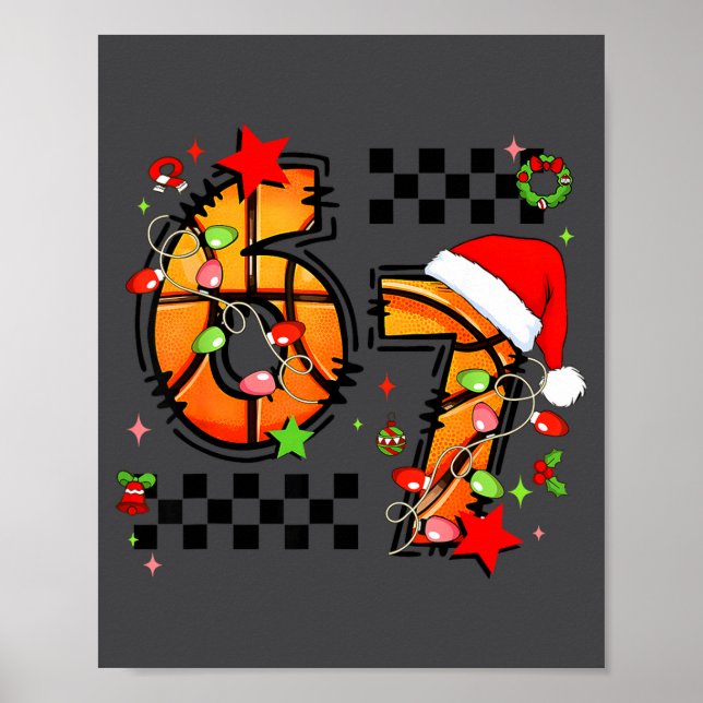 Affiche Checkered 67 Basketball Santa Hat Christmas Six Se (Devant)