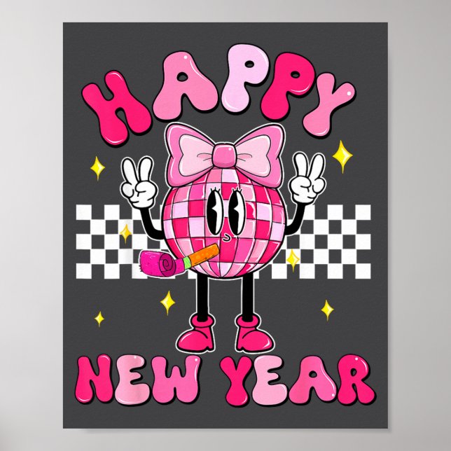 Affiche Checkered Happy New Year 2026 Disco Ball New Year  (Devant)