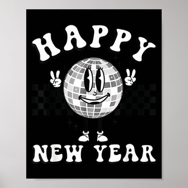 Affiche Checkered Happy New Year 2026 Disco Ball New Year  (Devant)