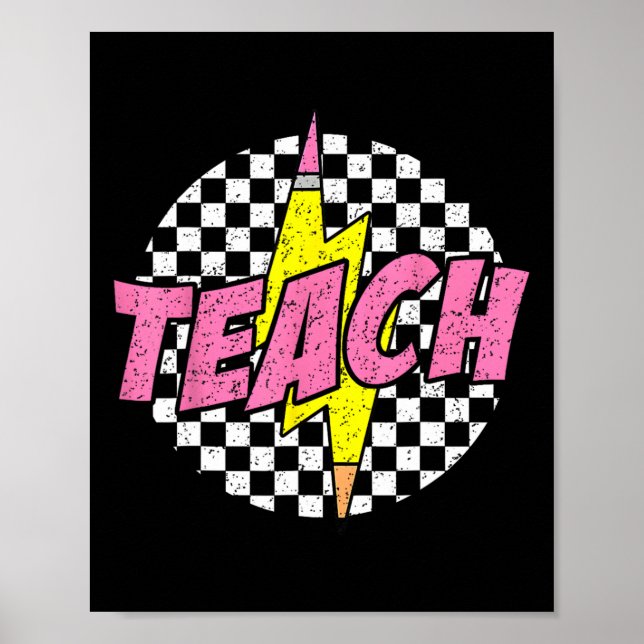Affiche Checkered Teach Pencil Lightning Bolt Back To Scho (Devant)