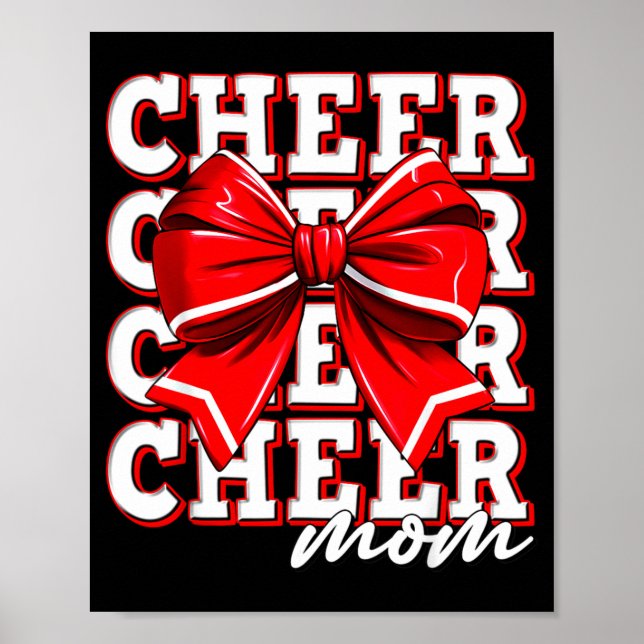Affiche Cheer Mom Cheerleader Bow Biggest Fan Red Team  (Devant)