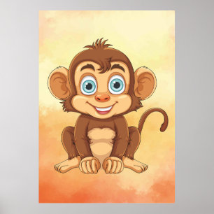 Affiche Cheerful Baby Monkey - Baby Cartoon Art