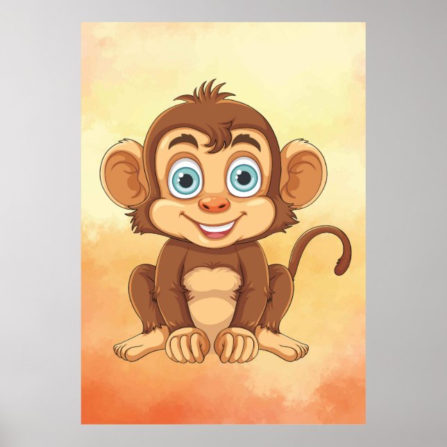 Affiche Cheerful Baby Monkey - Baby Cartoon Art (Devant)