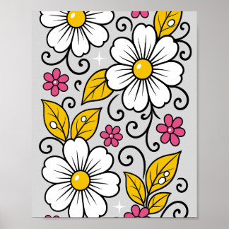 Affiche Cheerful Floral Pattern with Bold Outlines