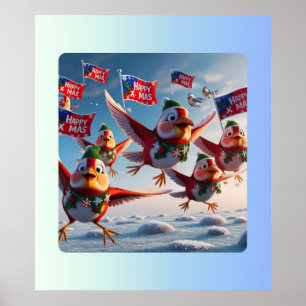 Affiche Cheerful Red Robins Diffusion Noël Joie