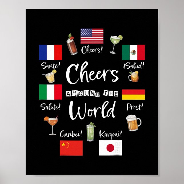 Affiche Cheers Around The World Vacation Drinking Funny Dr (Devant)