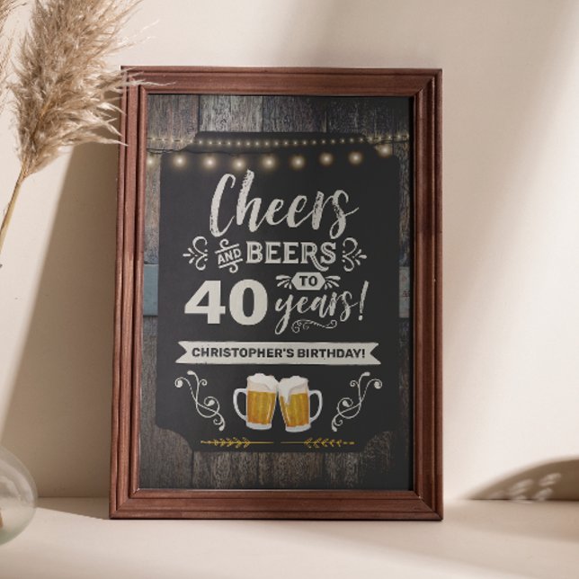 Affiche Cheers & Beers 40ème panneau de bienvenue 20x30 (Cheers & Beers 40th Welcome Sign 20x30)