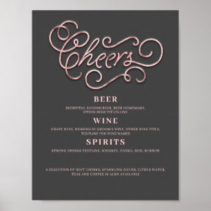 Affiche Cheers Rose Gold Wedding Bar Sign