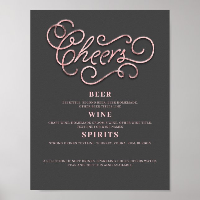 Affiche Cheers Rose Gold Wedding Bar Sign (Devant)