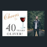 Affiche Cheers to 40 Years Red Wine 40th Birthday Photo<br><div class="desc">Cheers to 40 Years Red Wine 40th Birthday Photo Poster. Watercolor red wine glass. Great sign for the 40th birthday party with a custom photo and your name. Personalize the sign with your photo, your name and the age number, and make your own personal birthday party banner. It`s great for...</div>