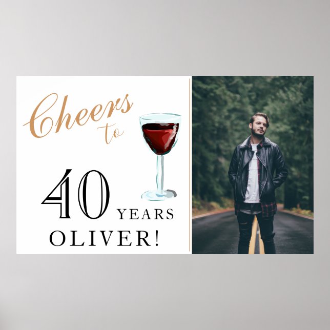 Affiche Cheers to 40 Years Red Wine 40th Birthday Photo (Devant)