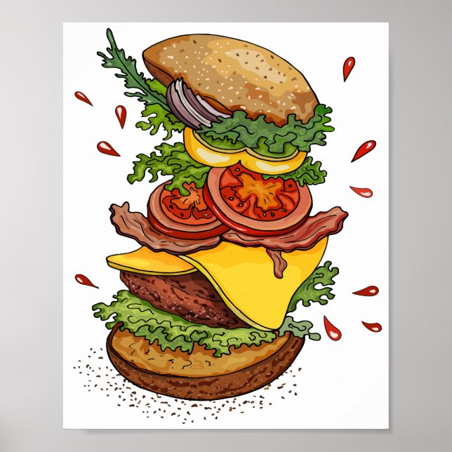 Affiche Cheeseburger Hamburger Burger Drôle Nourriture (Devant)