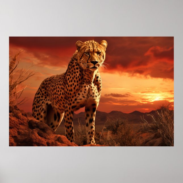 Affiche Cheetah Animal Faune Wilderness Art coloré (Devant)