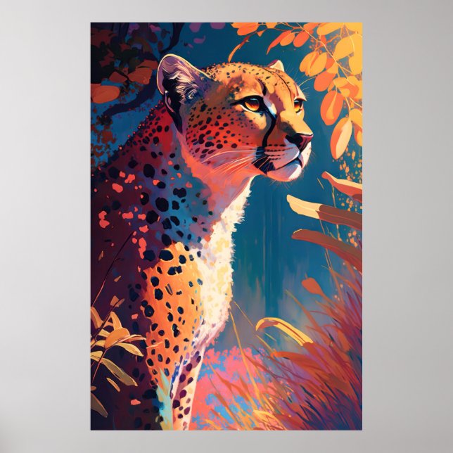 Affiche Cheetah Animal Portrait Peinture Faune En Plein Ai (Devant)