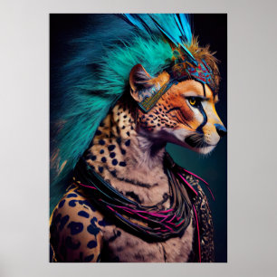 Affiche Cheetah Blue Feather Mohawk Weirdcore Rainbow Punk