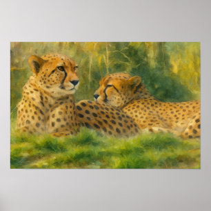 Affiche Cheetah Companions - Serene Wildlife Watercolor