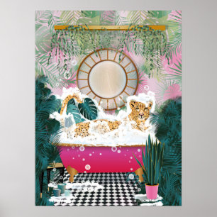 Affiche Cheetah dans la baignoire, salle de bain animale a