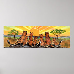 Affiche Cheetah Family Cub Afrique Serengeti Sunrise Poste