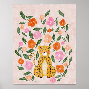 Affiche Cheetah floral adorable : Aquarelle de charme