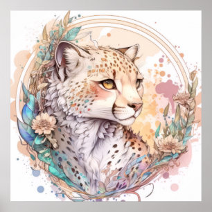 Affiche Cheetah Portrait Animal Peinture Faune En Plein Ai