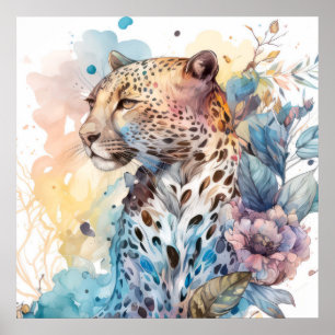 Affiche Cheetah Portrait Animal Peinture Faune En Plein Ai