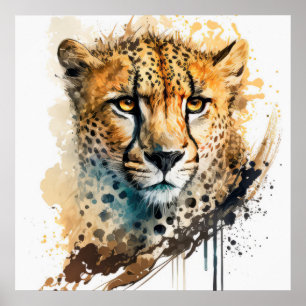 Affiche Cheetah Portrait Animal Peinture Faune Extérieur