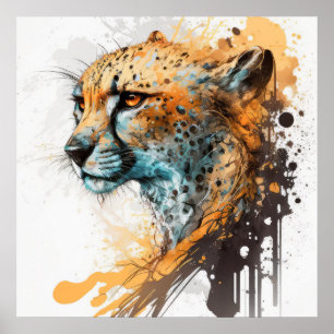 Affiche Cheetah Portrait Animal Peinture Faune Extérieur