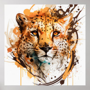 Affiche Cheetah Portrait Animal Peinture Faune Extérieur