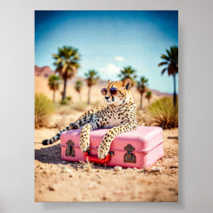 Affiche Cheetah Travel Print, Retro Desert Wall Art, rose