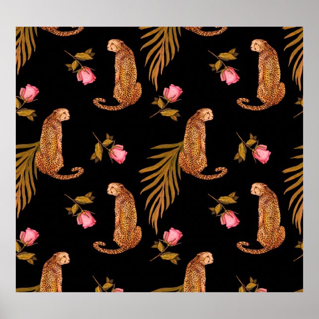 Affiche Cheetahs romantiques : aquarelle motif sans coutur (Devant)