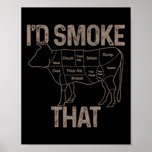 Affiche Chef Boucher Cuisinier BBQ Je Fumerais Cette Vache
