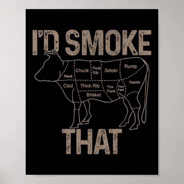 Affiche Chef Boucher Cuisinier BBQ Je Fumerais Cette Vache (Devant)
