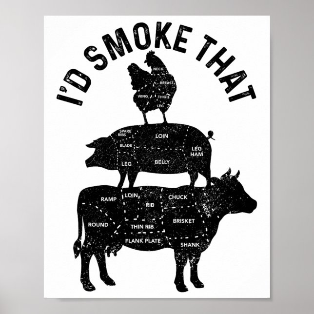 Affiche Chef Butcher Bbq Je fumerais ce boeuf de porc amus (Devant)
