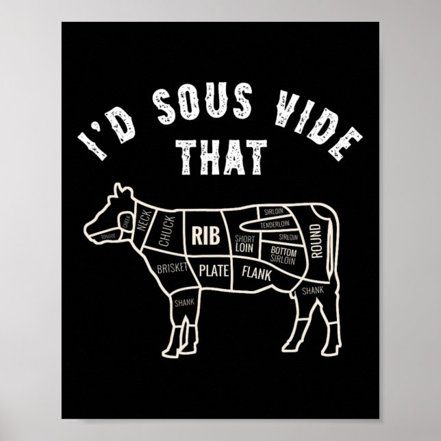 Affiche Chef Butcher Cook Bbq I'd Sous Vide That Cow Beef  (Devant)