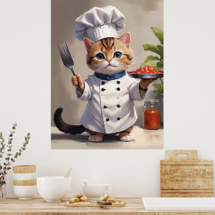 Affiche Chef Calico Kitten avec Cuisson à la fourchette