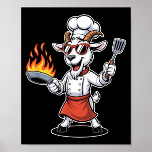Affiche Chef Chèvre Drôle Avec Poêle Et Spatule Bbq
