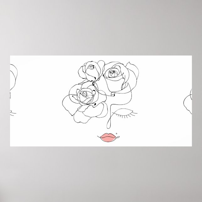 Affiche Chef De Fleurs Art, Line Art Femme Avec Fleurs, (Devant)
