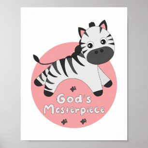 Affiche Chef-d'oeuvre de Dieu Kawaii heureux bébé zèbre sa