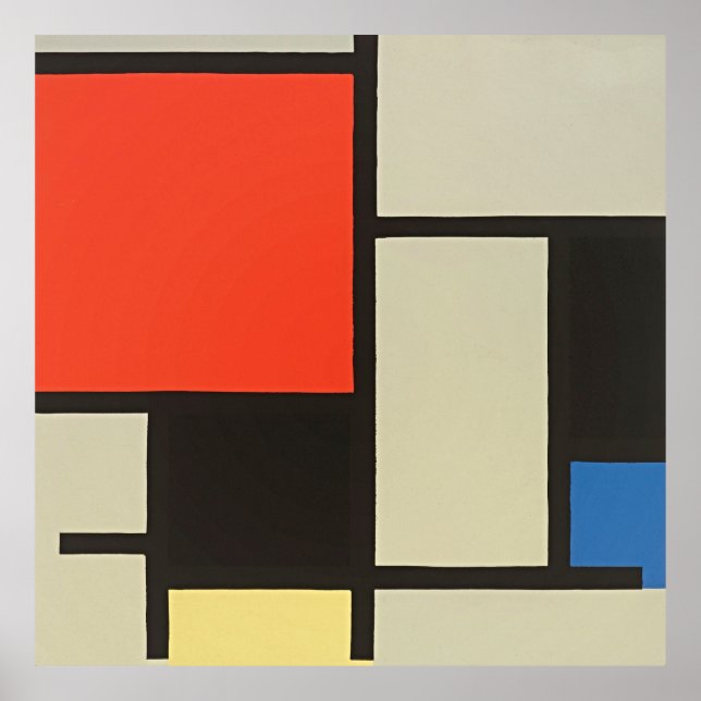 Affiche Chef-d'oeuvre rouge, bleu et jaune de Mondrian (Devant)