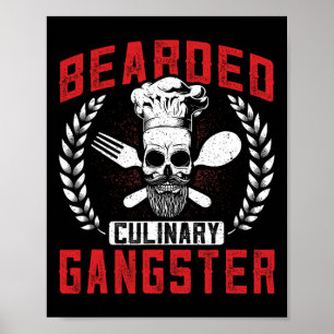 Affiche Chef Gangster culinaire à harpe Cuisine crâne Bbq