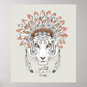Affiche Chef indien indigène de tigre
