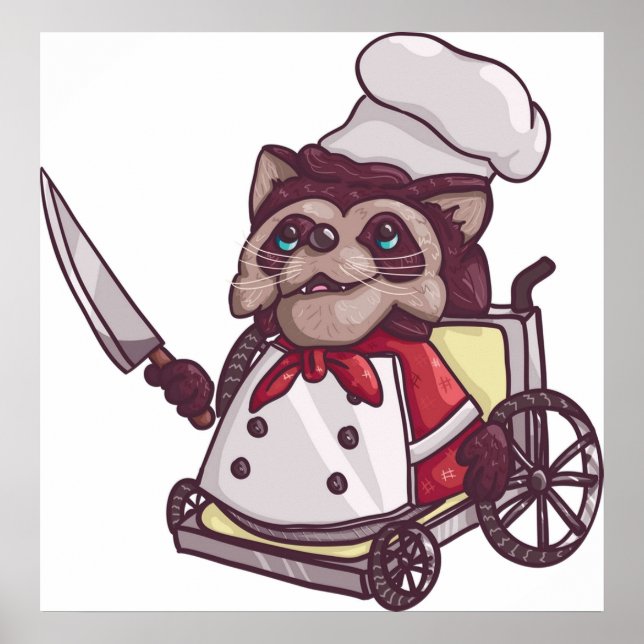 Affiche Chef raccoon en fauteuil roulant trop cuit (Devant)