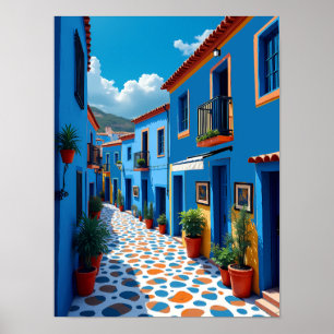 Affiche Chefchaouen Marocain Blue City - Voyage animé