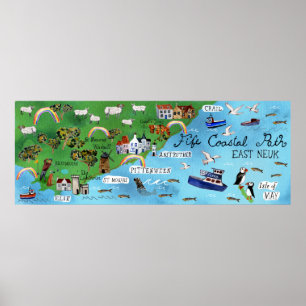 Affiche Chemin côtier de Fife NEUK EST Carte illustrée