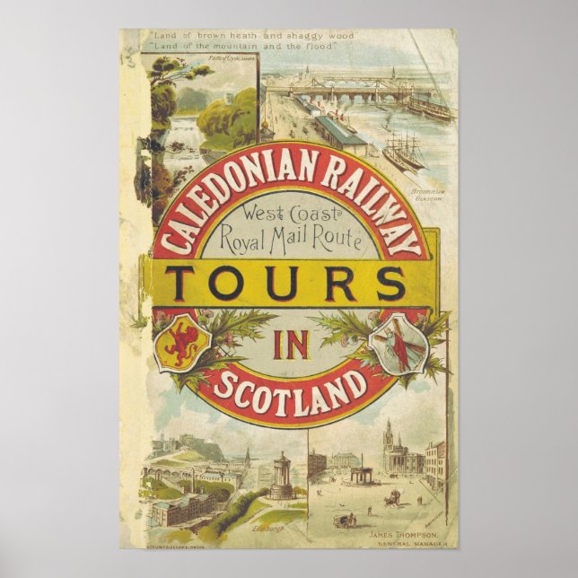 Affiche Chemin de fer Caledonian. Visites en Ecosse. (Devant)