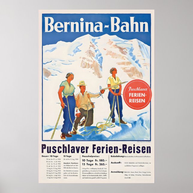 Affiche Chemin de fer de la Bernina St. Moritz Canton des  (Devant)
