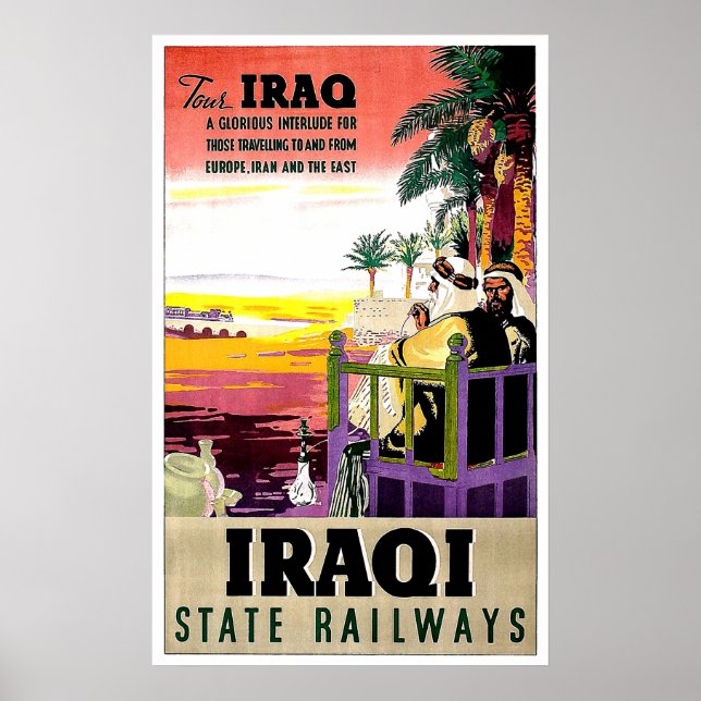 Affiche chemin de fer de l'État irakien, bédouins, voyage  (Devant)